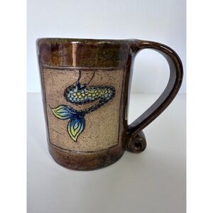 Mermaid‎ Tail Coffee Mug Brown Glossy Glaze Pottery Handmade Beach Cottage Cozy